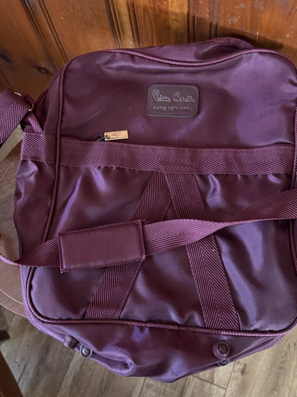 Vintage Pierre Cardin Men’s Crossbody Laptop Bag in Deep Burgundy Plum Nylon